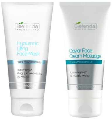 Bielenda Professional Luxus-Gesichtspflege-Set: Kaviar Massage Gesichtscreme & Hyaluronsäure Lifting Gesichtsmaske, Anti-Falten & Superlift Tagescreme, 175ml