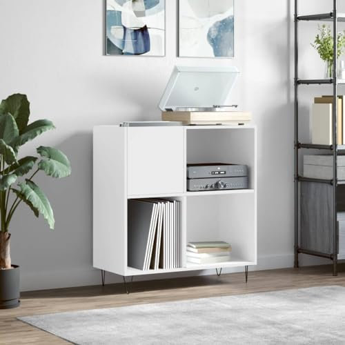 prissent Mobile Porta Dischi 84,5x38x89 cm in Multistrato Mobile Porta CD Scaffale Porta CD Scaffale Legno Porta Dischi Vinile Libreria Stretta Mobile Basso Mobili Soggiorno Mobiletto TV Bianco