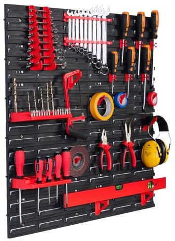 Werkzeugwand Lagersystem Wandregal 77x78 cm Werkzeughalterungen, Stapelboxen Schüttenregal Sichtlagerkästen, Starke Wandplatten, Regal Erweiterbar, Werkstattregal Lagerregal Werkstattwandregal (MAG2)