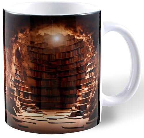 3D Bookshelf Mug 11oz Creative 3D Bookshelves Hole in a Wall Mug Effect Books Mugs White Ceramic Coffee Mugs Decorative Multi-purpose Coffee Cup for Readers Book Lovers Women and Men Gift 8.2x9.5cm(A)