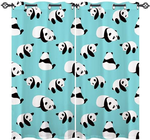 ANHOPE Nette Cartoon Tier Panda Bär Vorhänge mit Ösen Kinder Jungen Mädchen Gardinen Blickdichte Thermo Vorhang Blackout Curtain Schlafzimmer Wohnzimmer Verdunklungsvorhänge 2er Set H 138 x B 168 cm
