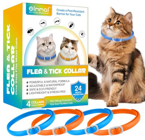 Collar antipulgas y garrapatas para Gatos-4pcs Collar antiparasitario Protección para 24 Meses, Talla única, Ajustable e Impermeable-Collar antipulgas-Azul y Naranja