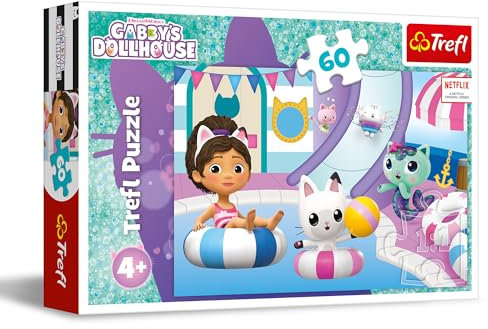 Trefl Gabby's Dollhouse, Gabby en la Piscina 60 Piezas-Puzle de Colores con los Personajes de la Serie Infantil, Entretenimiento Creativo, Juego para niños a Partir de 4 años, Multicolor (17393)