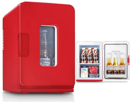 FOHERE Mini Nevera Pequeñas Portátil 12V/220V, 15L/21 Latas, Mini Frigorífico, Modo Silencioso, Función Frío/Calor, Refrigerador Cosmético/Skincare