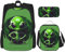 GaxfjRu Grünes Alien-Rucksack-Set für Lunchbox, Lunchbox und Federmäppchen, perfekt für Schule, Rucksack, Herren, 3-teilig