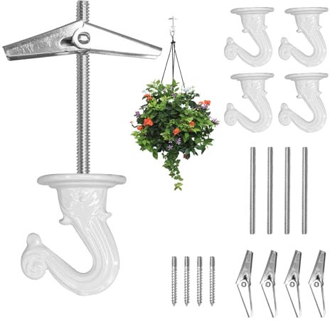 Guolich 4 Ganchos de macetas para colgar, Ganchos para colgar, Soporte para Macetas,Soporte Jardinera Balcon,Gancho Techo,Colgar luces Navidad para Linternas, Jaulas de Pájaros, Carillones