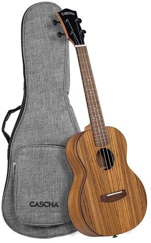 Cascha Ukulele Zebra Wood – Hochwertiges Zebraholz, Warmer Klang, Okoume Hals, Walnuss Griffbrett, Matte Finish, Cascha Carbon Strings, inkl. Tragetasche - Tenor