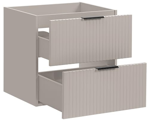 Lomadox Badezimmermöbel Waschtisch-Unterschrank 60cm Kaschmir beige mit gerilllter Front Waschbeckenschrank mit 2 Softclose-Auszügen, B/H/T ca. 60/57/46 cm