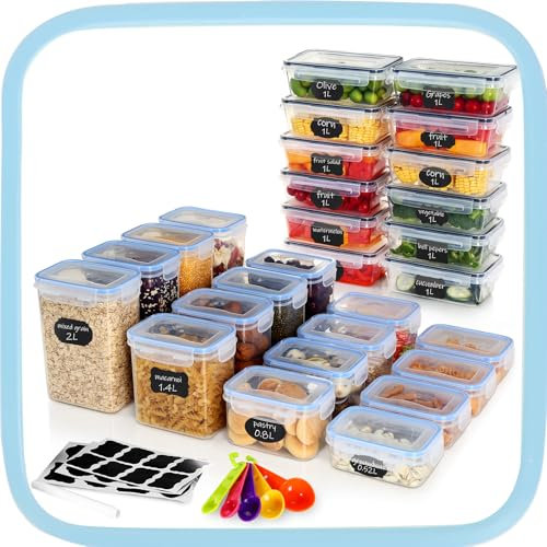 Ordeluxe 28 Contenitori Ermetici per Alimenti,scatola ermetica per alimenti, scatola alimentare in plastica per cucina, conservazione degli alimenti per farina, cereales