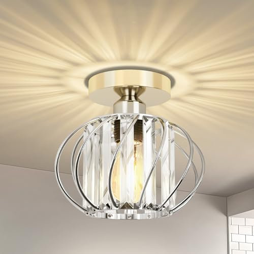 FRIDEKO HOME Modern Ceiling Light- Easric Ceiling Lighting Ceiling Lights Living Room LED Crystal Chandeliers for Kitchen Hallway Dining Rooms Bathroom - Chrome