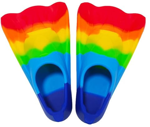 Kinderflossen, Kurze Flossen Kinder, Silikon Schnorchelflossen Kurz,Taucherflossen Zum Schwimmen Tauchen, Regenbogen-Silikon-Bodyboard-Flossen Mit Offenem Design