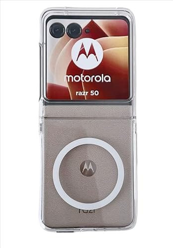 GIOPUEY Magnetische Handyhülle für Motorola Razr 50 Hülle, Case Kompatibel mit MagSafe, Transparent PC Zurück Stoßfeste Schutzhülle - Clear