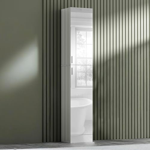 LSLIFE High Gloss Tall Bathroom Cabinet Bathroom Floor Standing Storage Cabinet with 2 Doors 4 Shelves White Storage Cupboard Tall Sideboard for Living Room Bedroom 35(L) x 29(W) x 190(H) cm