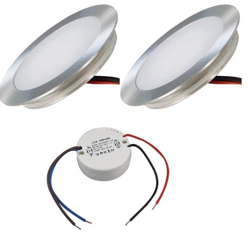 2er Set Superflache LED Boden Einbauspots Tom - 12V, Rund, Warmweiss, IP67, Trittfest & Begehbar, Lochausschnitt 46mm, inkl. LED Trafo - Kompakte Einbaustrahler für jeden Einsatzort geeignet.