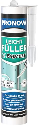 Pronova - Leicht Füller Express, Schnell Trocknend Spachtelmasse Weiß Innen, Für Fugen bis 15 mm, Riss, Fugen und Bohrloch Füllung, Fertigspachtel Weiß Innen, Glatte und Rissfreie Trocknung 300ml