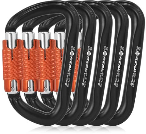 NewDoar 28KN Automatischer Kletter Karabiner, Verschlussclips, D-förmiger Hochleistungs Karabiner für Camping, Wandern, Schaukeln, Hängematten, Abseilen (Schwarz, 5 Stück)