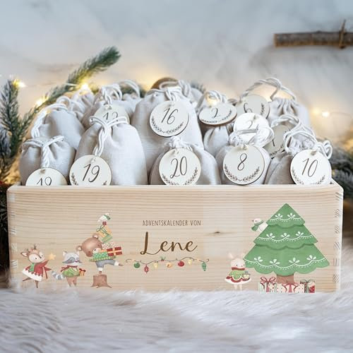KIDSMOOD - Personalisierter Adventskalender 2025 für Überraschungen, Adventskalender zum Befüllen, DIY Weihnachtskalender mit Geschenktüten & Holzzahlen - Praktische Weihnachtsdeko (40 x 30 x 14 cm)
