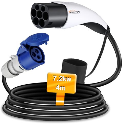 GUWIEYG Typ2 auf CEE Adapter, [4m|32A|7,2kw] IEC 62196 Kabel auf CEE Steckdose für Caravan, Typ2 Stationsentlader