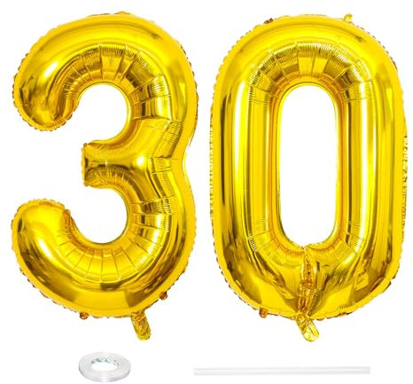 ParPix Luftballon 30 Geburtstag Deko, 32 30 Luftballon Zahl, Deko 30 Geburtstag Frau Mann,Gold 30 Ballon, Geburtstagsdeko 30 Jahre, Luftballons 30. Geburtstag,30 Geburtstag Männer Frauen Folienballon