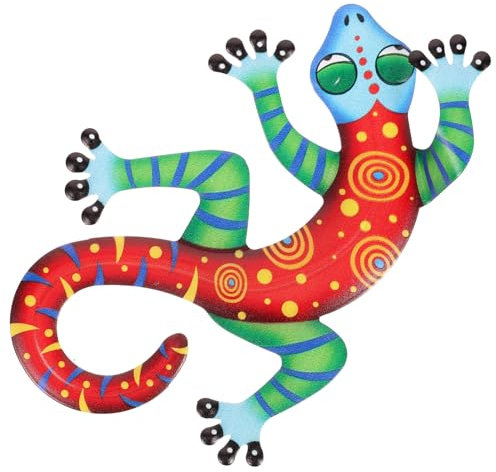 Happyyami Eiserner Bunter Gecko Wandbehang Dekorativ Langlebig Wanddeko Skulptur Für Garten Wohnzimmer Handgefertigtes Wandschmuck Tiermotiv Ornamente Geschenkidee