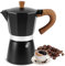 Kinberry Stovetop Coffee Maker - 6 Cup Aluminium Italian Espresso Maker, 300ml Gas & Electric Stove Top Moka Pot for Cappuccino Latte Mocha, Black
