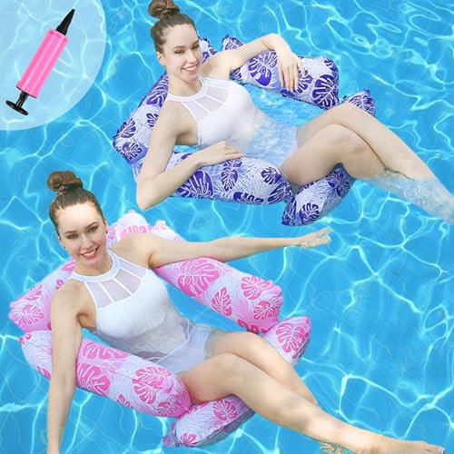 Gxlaihly 2 Pcs Hamac Gonflable, Hamaca de Agua Inflable, Hamac Piscine, Hamaca de Agua, Hamac Gonflable Piscine, lit de Piscine Gonflable Pliant avec 1 Pompe à air (A)
