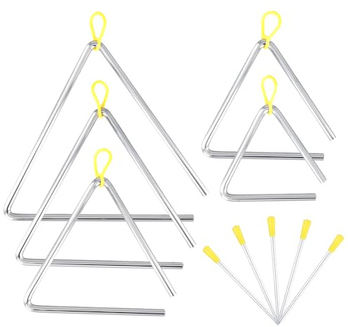 SENJEOK 5 PCS 5 Size Musical Triangle Instrument Bell, 4, 5, 6, 7, 8 Inch Triangle Hand Percussion with Striker for Rhyme Church Farmhouse