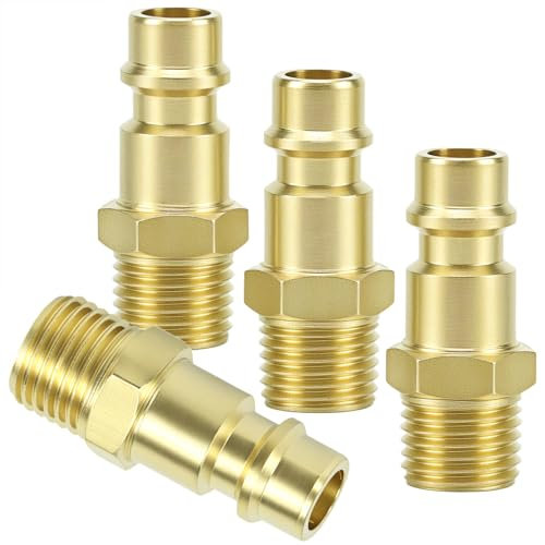 QWORK® 4 pièces connecteur rapide de ligne d'air, connecteur en laiton 1/4BSP raccords de compresseur de tuyau d'air, coupleurs et bouchons à dégagement rapide mâle