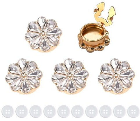 Lot de 5 Cache-boutons Chemise en Strass, avec 10 Boutons à Coudre, Couvre Bouton Détachable pour Loisirs Créatifs, Robes, Costumes, Vestes (Diamètre Intérieur 1,1cm)