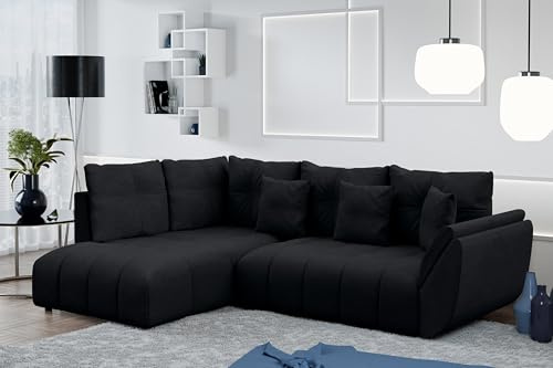 AXLIVING Couch mit Bettfunktion Corleone Schwarze Ecksofa in L Form