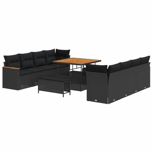vidaXL 11-teiliges Outdoor-Sofa-Set mit Kissen - schwarzes Poly-Rattan, UV-beständig. Moderne Gartenmöbel für Balkon und Terrasse. Perfekte Sitzanordnung für eine entspannte Lounge im Garten.