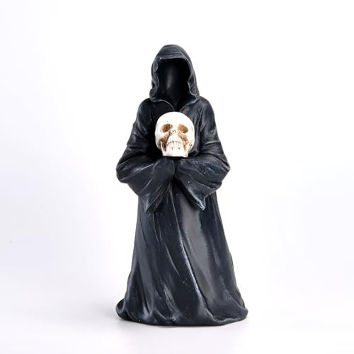 HOPEYHFM Harz Gothic Sensenmann Statue, Satanisch Gruselig Horror Gartenfiguren, Außen Wetterfest Reaper Sitting Skulptur, Halloween für Gärten, Bücherregale, Office Home Living Room Bedroom (Stil 1)