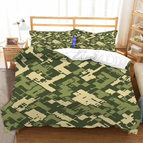 Bettwäsche 155x220 Camouflage Design 3D, Weiche Atmungsaktiv Mikrofaser Bettzeug Set Karikatur Bettwäsche-Sets, Bettbezug und 2 Kissenbezug 80x80 cm