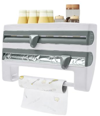 Küchenrollenhalter Wand | Aus Hips, 39x10x24cm | Mit Cutter Für Folie | Als Alufolienspender Und Frischhalte | ABS Frischhaltefolien-Schneider,für die Küche geeignet