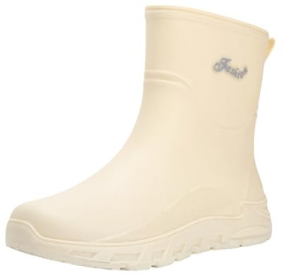 LOIJMK Stivali di gomma da uomo, impermeabili, di sicurezza, da lavoro, a mezza altezza, in gomma, da pioggia, da giardino, da lavoro, beige., 43 EU