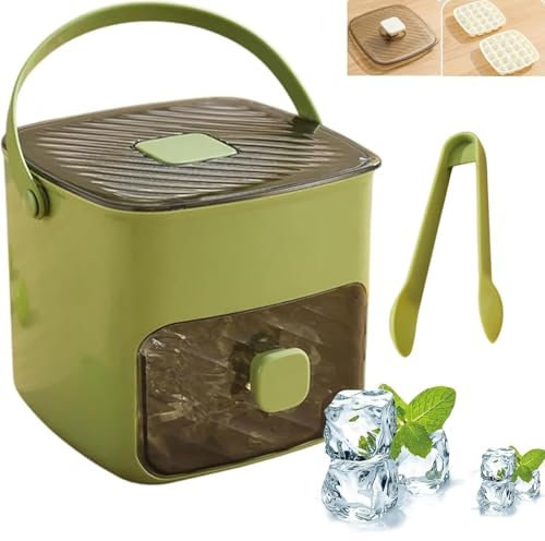Ice Cube Maker- EiswüRfelmaschine Klein, 48 Ice Cube Tray - EiswüRfelbox Mit Schublade Und AufbewahrungsbehäLter, EiswüRfelbereiter- FüR Kaffee-Cocktails Und Saft, Ideal FüR Home Kitchen (grün)