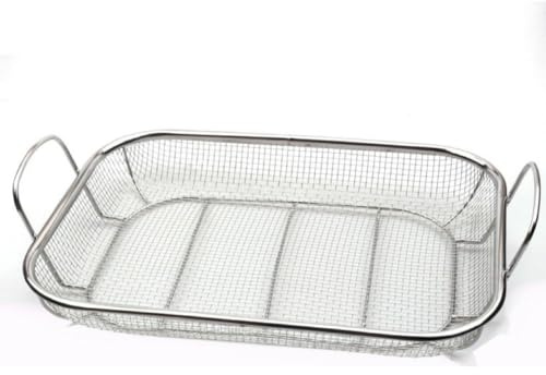 Cestino quadrato in acciaio inox per barbecue, 38 x 28 cm, con manici, per verdure, pesce, frutti di mare, cucina all'aperto