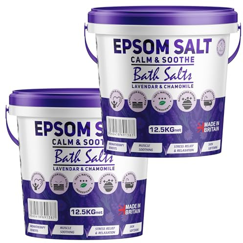 Scented Epsom Bath Salts 25kg - Calm & Soothe with Lavender & Chamomile Essential Oils | 100% Natural Magnesium Sulphate | Infused Bath & Foot Soak for Sleep, Stress Relief & Muscle Recovery