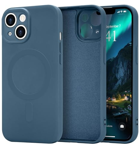 Urarssa Magnetic Case for iPhone 14, Liquid Silicone, Navy Blue