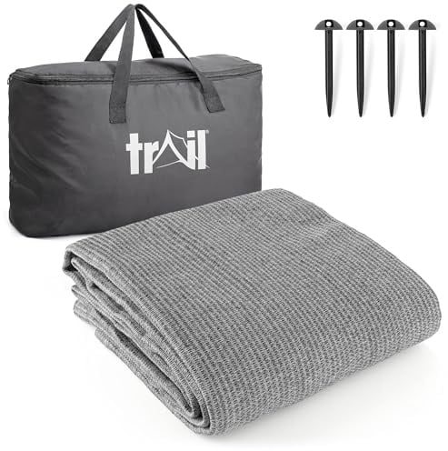 Trail Breathable Awning Carpet for Campervans & Motorhomes | Breathable Woven HDPE Fabric, Grass-Friendly Design, Metal Eyelets & Pegs Included, Rot-Proof & UV-Resistant, Bag Included