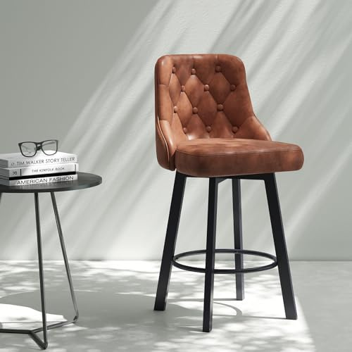 Youhauchair Barhocker Tragkraft 150 kg, Braun | 9 cm dicke Sitzfläche, Tragkraft 150 kg, 360° drehbarer Barstuhl mit Fußstütze, Sitzhöhe 66,5 cm, PU-Leder