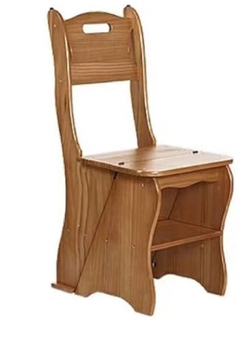 HONKERW Taburete Plegable Taburete de Escalera de 4 Niveles de Madera Maciza, Plegable y de Doble Uso, con Estante de Almacenamiento Grueso y Doble Uso for la Cocina del hogar. Escalera(Dark Wood)