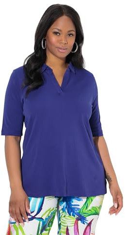 Ulla Popken Damen große Größen Übergrößen Plus Size Poloshirt, A-Linie, Halbarm, Pima Cotton Tintenblau 50+ 829256846-50+