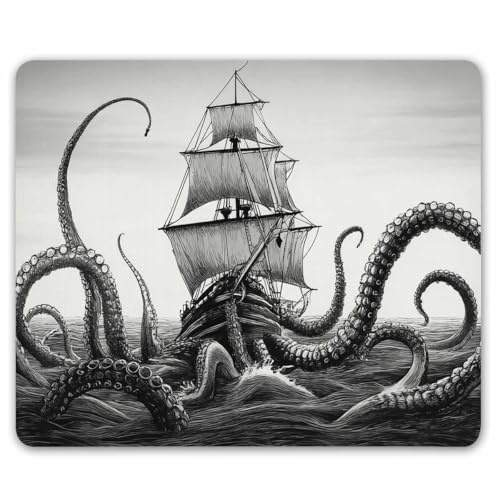 Kraken Mouse Pad Sail Boat Waves and Octopus Non-Slip Rubber Mouse pad Gaming Mouse Pad by Smooffly