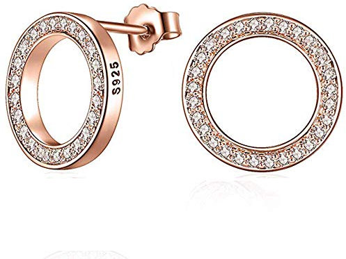 Elensan 925 Sterling Silber Kreis Kristall Ohrstecker Hypoallergen Ohrring für Frauen (Rose Gold)