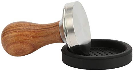 SHINROAD Kaffee Tamper,Hochwertiger Espresso Stampfer Edelstahl Tamper mit braunem Echtholzgriff &Silicone Coaster für Cafes und Kaffeeliebhaber– Barista Set für den perfekten Kaffeegenuss (58mm)