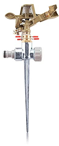 Alfresia Impulse Sprinkler Rotary – Garden Sprinkler with 180° to 360° Range for Maximum Water Coverage, Zinc Alloy Ground Spike, 10M Distance Coverage, Pressure Gauge and Diffuser, Outdoor Irrigation
