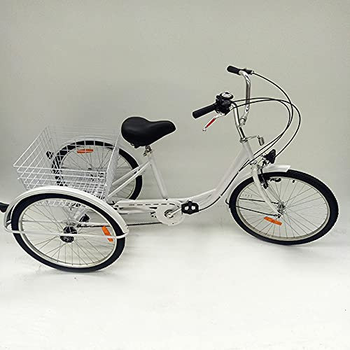 SHZICMY 24 Zoll Dreirad für Erwachsene, Erwachsene Trikes 6 Gang Erwachsenendreirad Shopping mit Korb 3 Rad Fahrrad Senioren Shopping Tricycle für ältere Menschen Entwickelt (White)