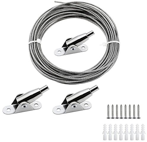 LATRAT 1 Set 10 Meter Edelstahl Drahtseil PVC-beschichtetes Stahlseil Einstellbar Gardinenseil Lampenaufhängung Bilderdraht, mit 4 Montage Klemme für Licht Bild