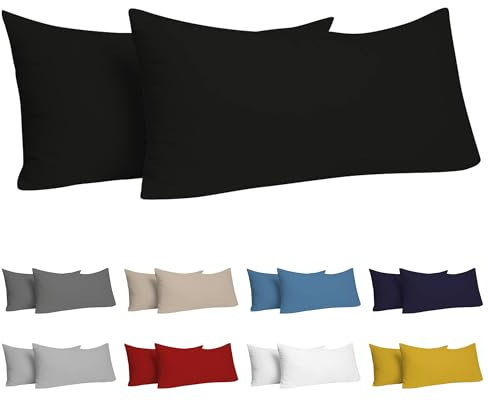 Dreamzie Kissenbezug 40x70 (Set mit 2) - 100% Jersey Baumwolle 150 g/qm Kissenbezüge -Schwarz - Für Kissen 40x70 cm - Kissenhülle - Kissenbezug - Resistent und Hypoallergen